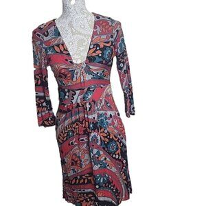 Tibi Dress Mini Multicolored floral Silk/Viscose 3/4 Sleeve Sheath Women's Small